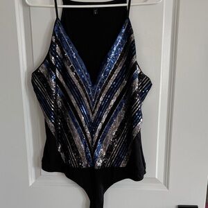 Express Black and Blue Sequin Bodysuit